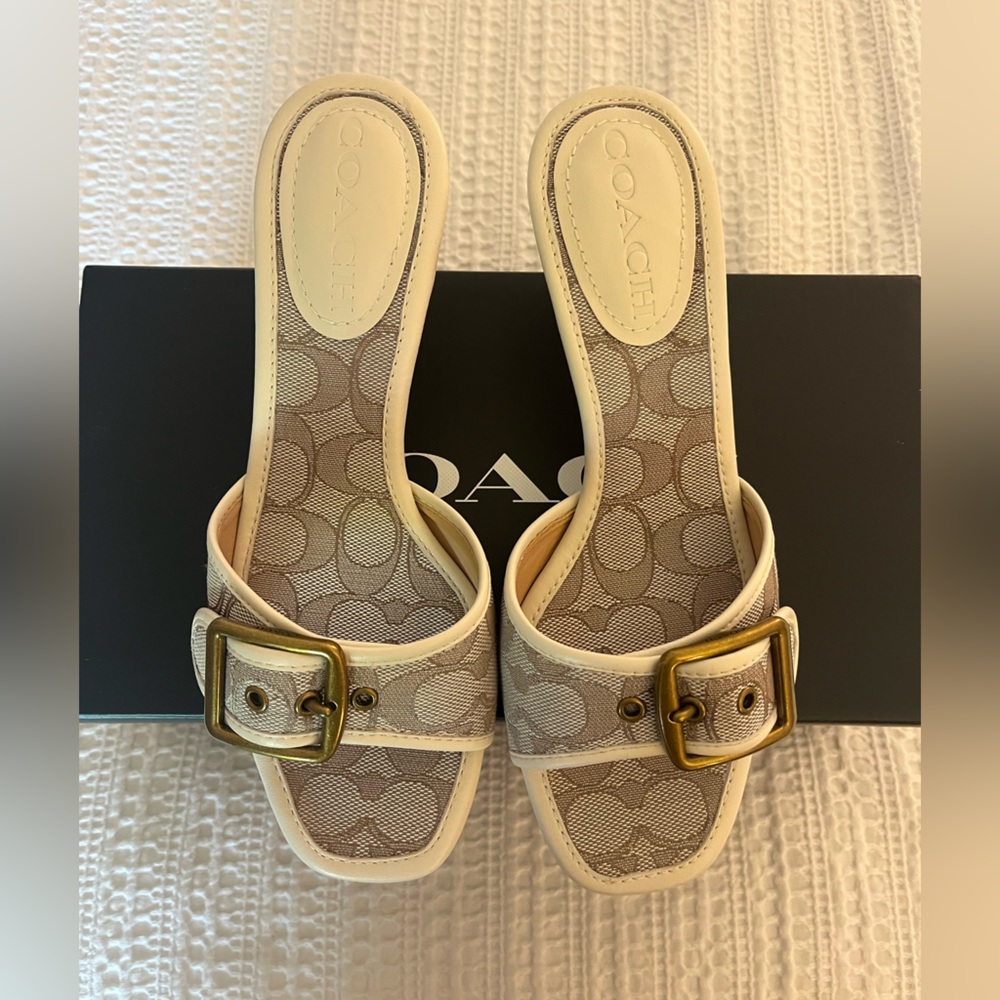 Cream Coach Kitten Heels Sandals
